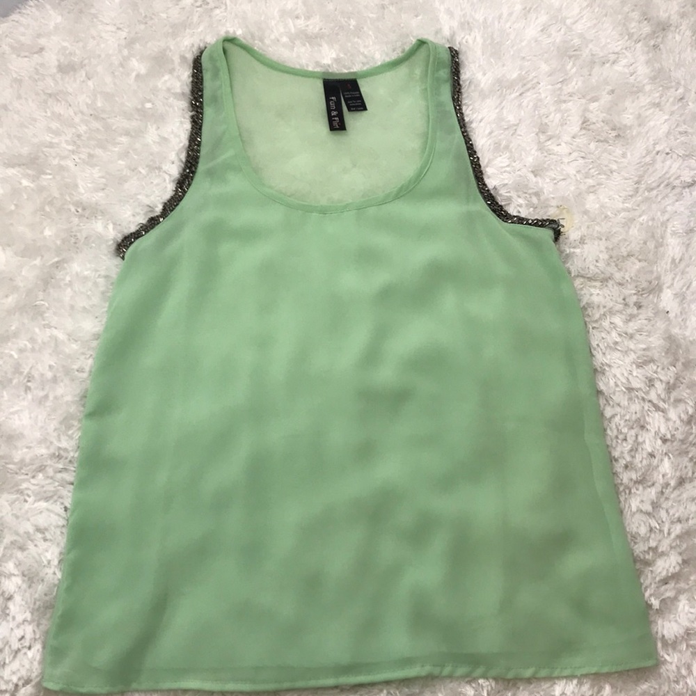 Mint green sheer top with sequins